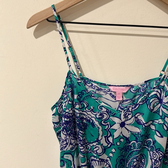 • Lilly Pulitzer • Women’s Deanna Satin Romper 
Montauk Blue Teal White Paisley - Picture 3 of 3